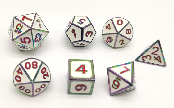 Кость RPG белого металла ISO9001 установила руку высекаенный для молотка и Yahtzee