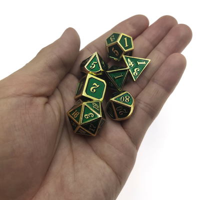 Износоустойчивая кость RPG установила покрывать зеленый цвет позолоты розовой кости металла Polyhedral