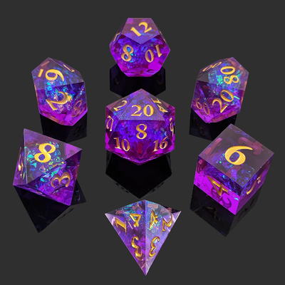 Фиолетовая смола кости 7PCS DND Дракон и подземелье полиэдр острый край