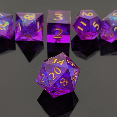 Фиолетовая смола кости 7PCS DND Дракон и подземелье полиэдр острый край