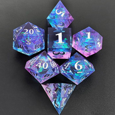 Фиолетовая смола кости 7PCS DND Дракон и подземелье полиэдр острый край