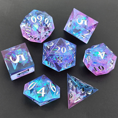 Фиолетовая смола кости 7PCS DND Дракон и подземелье полиэдр острый край