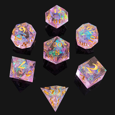 Фиолетовая смола кости 7PCS DND Дракон и подземелье полиэдр острый край