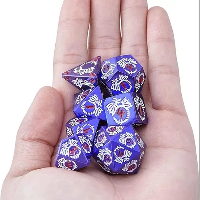 Многогранный набор костей из твердого металла DND RPG Красочная летающая дракона Crucho настольная игра