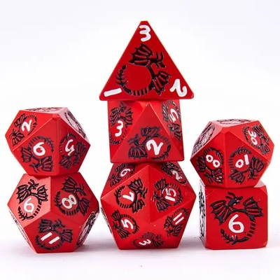 Многогранный набор костей из твердого металла DND RPG Красочная летающая дракона Crucho настольная игра