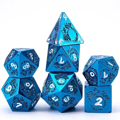 Многогранный набор костей из твердого металла DND RPG Красочная летающая дракона Crucho настольная игра