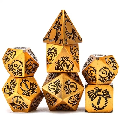 Многогранный набор костей из твердого металла DND RPG Красочная летающая дракона Crucho настольная игра