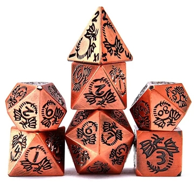 Многогранный набор костей из твердого металла DND RPG Красочная летающая дракона Crucho настольная игра