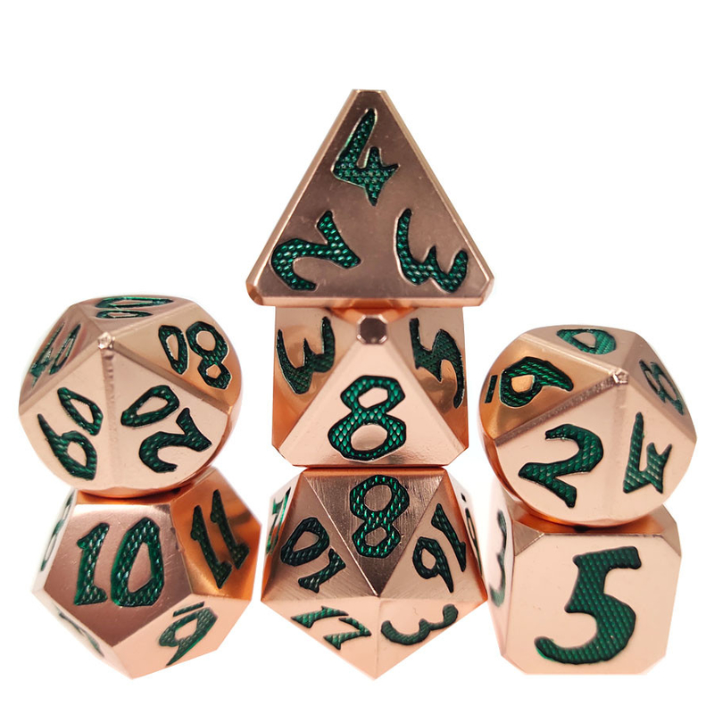 Рука металла салатовой медной материальной игры портативная острая лить Polyhedral набор кости