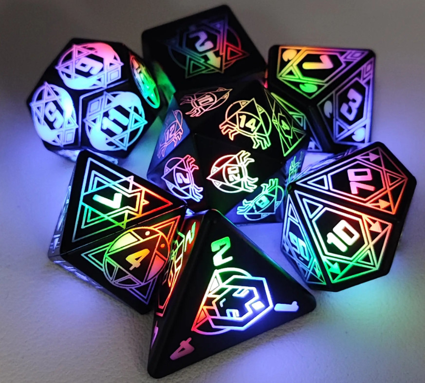 Зажигать DND кости перезаряжаемые с зарядным ящиком 7 PCS LED электронные кости для столового стола