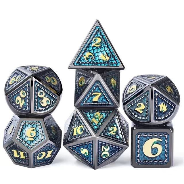 Dragon Scale Solid Metal Dice Set Multi Color DND RPG Яркие цвета